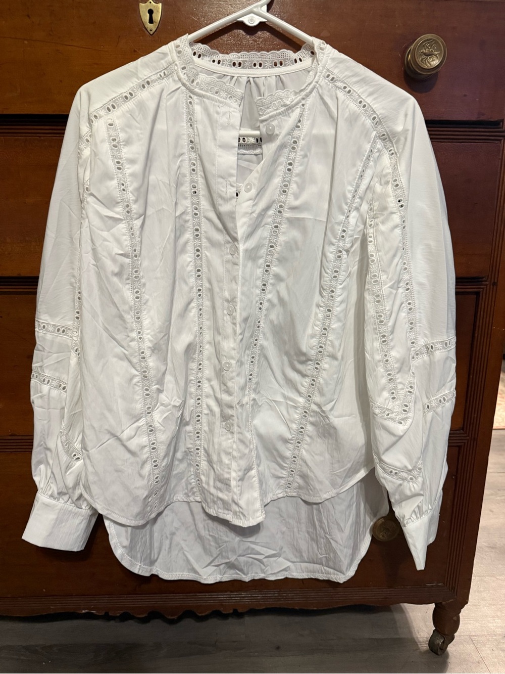 White Eyelet Lace Trim Women's Blouse